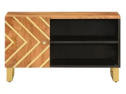 Mueble de TV madera de mango marrón negro 80x31,5x46 cm