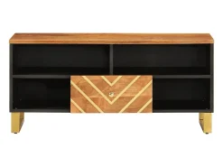 Mueble de TV madera maciza mango marrón y negro 100x33,5x46 cm