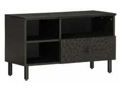 Mueble de TV madera maciza de mango negro 80x33x46 cm