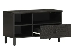 Mueble de TV madera maciza de mango negro 80x33x46 cm