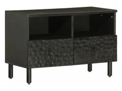 Mueble de TV madera maciza de mango negro 70x33x46 cm