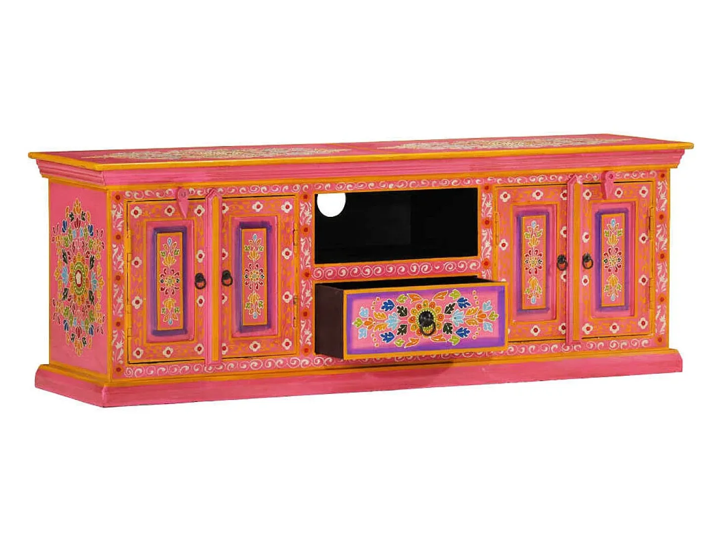 Mueble de TV madera maciza de mango rosa 110x30x40 cm ES22217