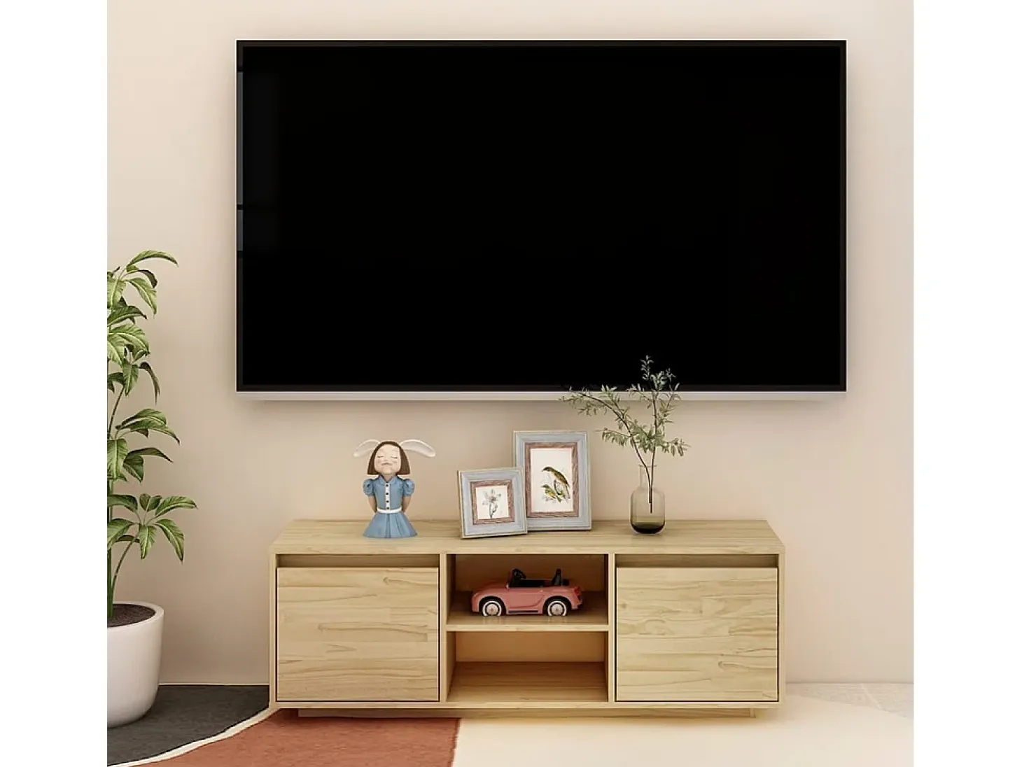 Mueble de TV madera maciza de pino 110x30x40 cm