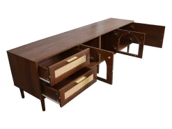 Mueble de TV marrón - Mueble de TV con 2 cajones de ratán y 3 puertas - Iluminación LED