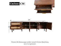 Mueble de TV marrón - Mueble de TV con 2 cajones de ratán y 3 puertas - Iluminación LED
