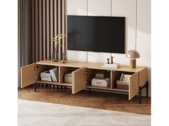 Mueble de TV moderno - 163,5 x 40 x 45 cm - con 4 puertas - diseño geométrico y textura 3D - MDF - natural