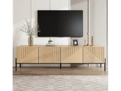 Mueble de TV moderno - 163,5 x 40 x 45 cm - con 4 puertas - diseño geométrico y textura 3D - MDF - natural