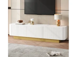 Mueble de TV moderno - 170 x 40,5 x 47 cm - con 3 puertas - frontal texturizado - MDF + aglomerado - blanco