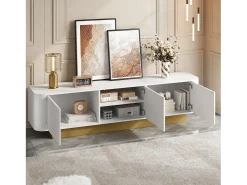 Mueble de TV moderno - 170 x 40,5 x 47 cm - con 3 puertas - frontal texturizado - MDF + aglomerado - blanco