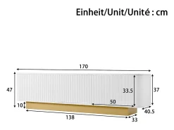 Mueble de TV moderno - 170 x 40,5 x 47 cm - con 3 puertas - frontal texturizado - MDF + aglomerado - blanco