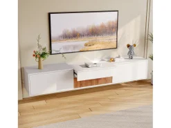 Mueble de TV moderno - 180 x 34 x 30 cm - diseño único - con 4 puertas - aglomerado - blanco