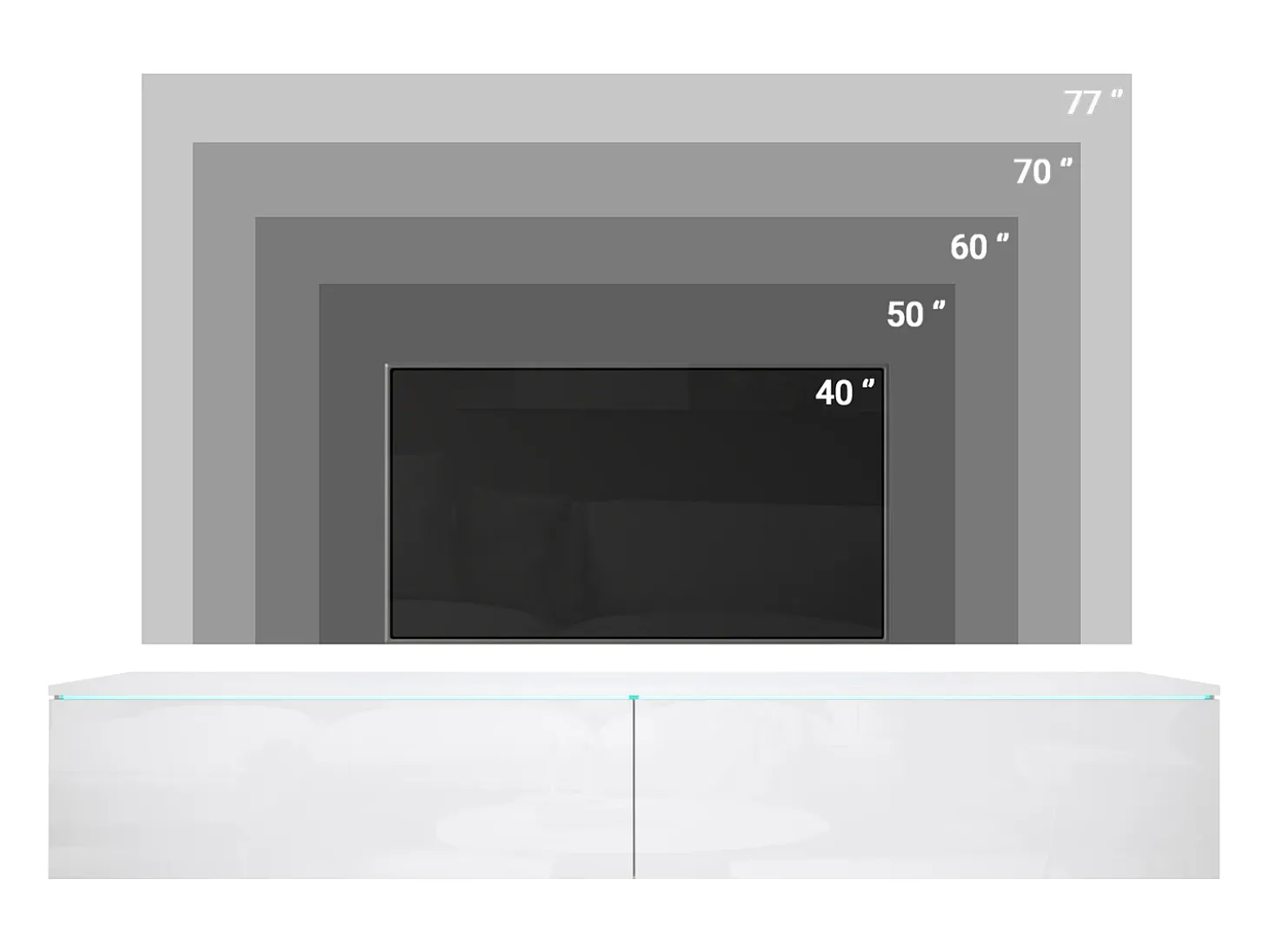 Mueble de TV moderno 180 cm para salón – 2 puertas, sin tiradores, acabado mate, para colocar o colgar, verde bruma