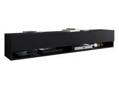 Mueble de TV moderno 180 cm con LED sin tiradores – negro mate colgante o de pie