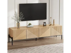 Mueble de TV moderno 163,5x40x45 cm - Almacenamiento de 4 puertas - Textura 3D - MDF - Natural