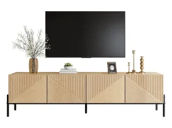Mueble de TV moderno 163,5x40x45 cm - Almacenamiento de 4 puertas - Textura 3D - MDF - Natural