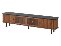 Mueble de TV moderno 190x35x45 cm - 2 puertas correderas y 2 puertas de tela metálica - Marrón