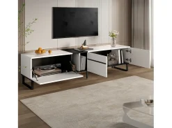 Mueble de TV moderno 180x38x45 cm - 3 puertas - con estantes abiertos - Blanco