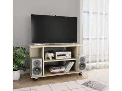 Mueble de TV ruedas madera contrachapada color roble 80x40x40cm