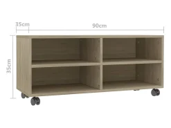 Mueble de TV ruedas madera contrachapada color roble 90x35x35cm