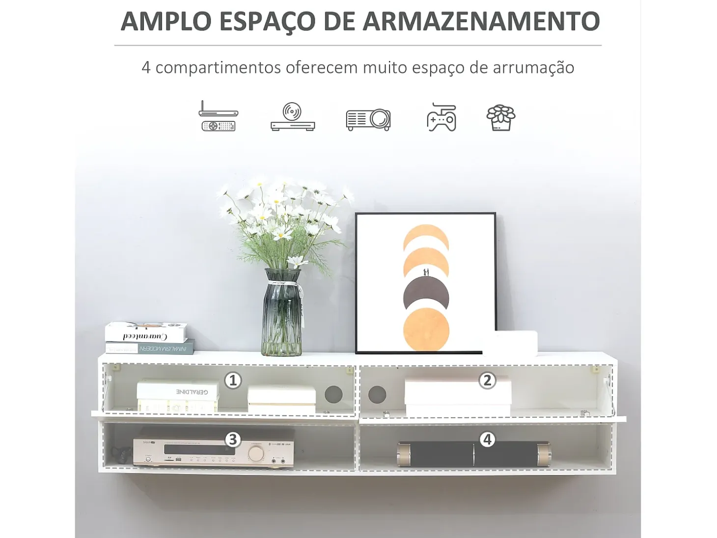 Mueble de TV Sirena Homcom 2 compartimentos y 2 armarios blanco 31x140x32 cm