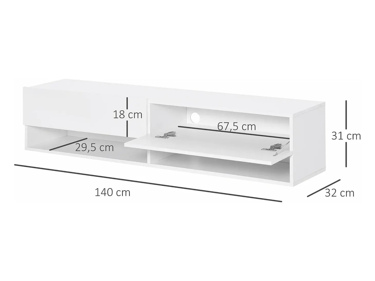Mueble de TV Sirena Homcom 2 compartimentos y 2 armarios blanco 31x140x32 cm
