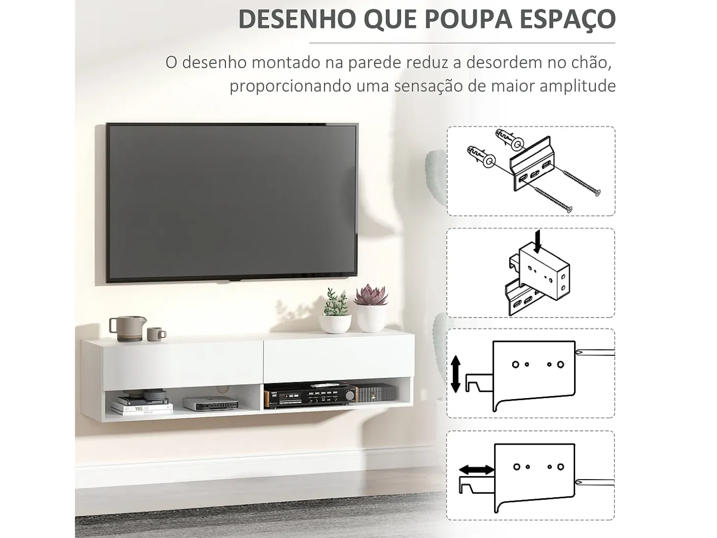 Mueble de TV Sirena Homcom 2 compartimentos y 2 armarios blanco 31x140x32 cm