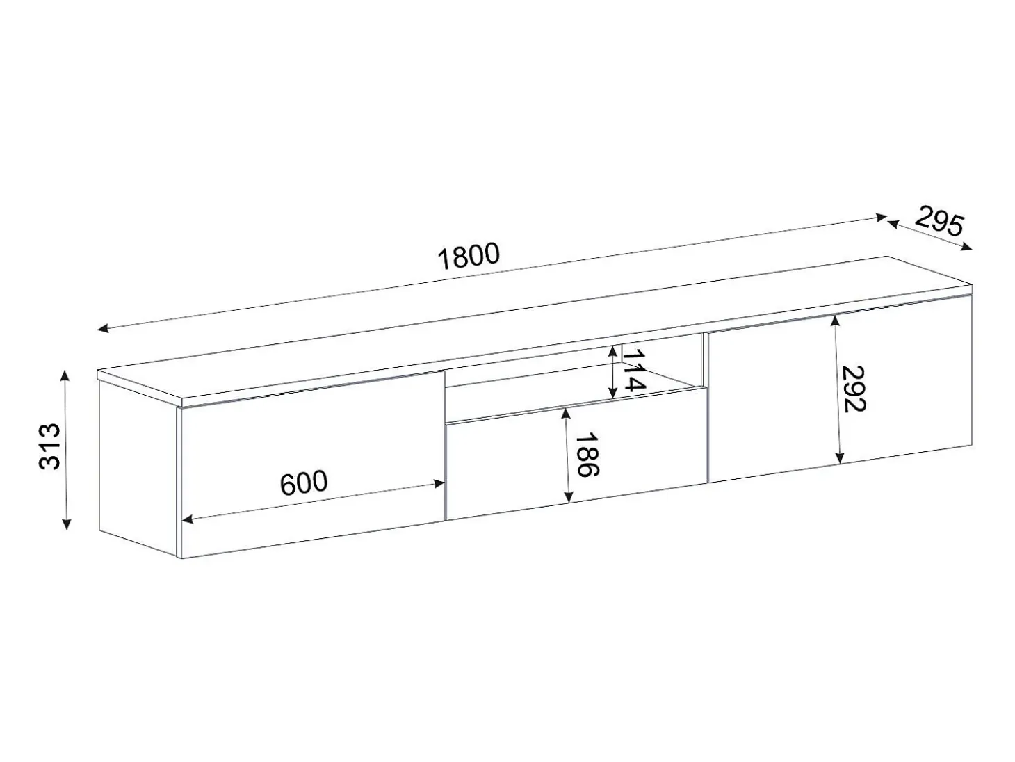 Mueble de TV suspendido con 3 puertas y 1 hueco - Blanco y natural - LOTULA