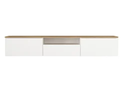 Mueble de TV suspendido con 3 puertas y 1 hueco - Blanco y natural - LOTULA