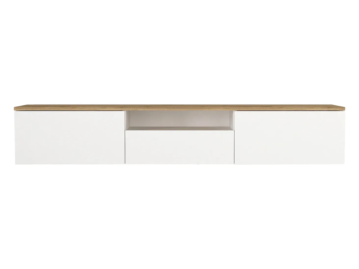 Mueble de TV suspendido con 3 puertas y 1 hueco - Blanco y natural - LOTULA