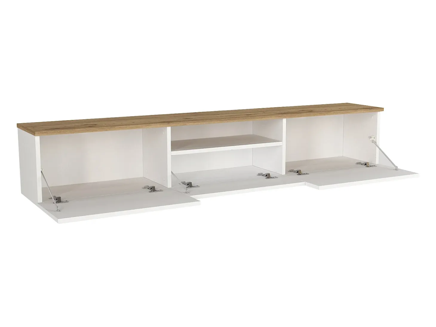 Mueble de TV suspendido con 3 puertas y 1 hueco - Blanco y natural - LOTULA
