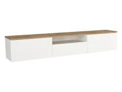 Mueble de TV suspendido con 3 puertas y 1 hueco - Blanco y natural - LOTULA