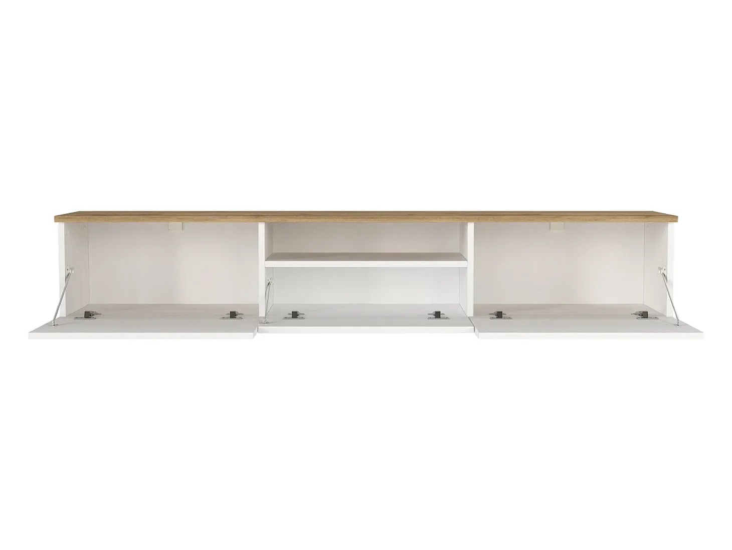 Mueble de TV suspendido con 3 puertas y 1 hueco - Blanco y natural - LOTULA