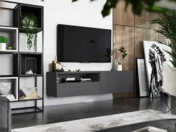 Mueble de TV suspendido con 1 puerta y nicho, cajón - cuerpo Grafito mate, frentes Grafito mate - 120 cm