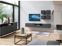 Mueble de TV suspendido con 1 puerta y nicho, cajón - cuerpo Grafito mate, frentes Grafito mate - 120 cm