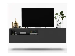 Mueble de TV suspendido con 1 puerta y nicho, cajón - cuerpo Grafito mate, frentes Grafito mate - 120 cm