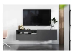 Mueble de TV suspendido con 1 puerta y nicho, cajón - cuerpo Grafito mate, frentes Grafito mate - 120 cm