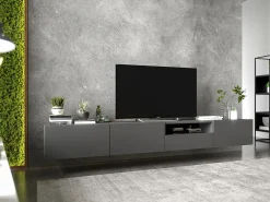 Mueble de TV suspendido con 1 puerta y nicho, cajón - cuerpo Grafito mate, frentes Grafito mate - 120 cm