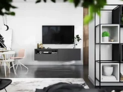 Mueble de TV suspendido con 1 puerta y nicho, cajón - cuerpo Grafito mate, frentes Grafito mate - 120 cm