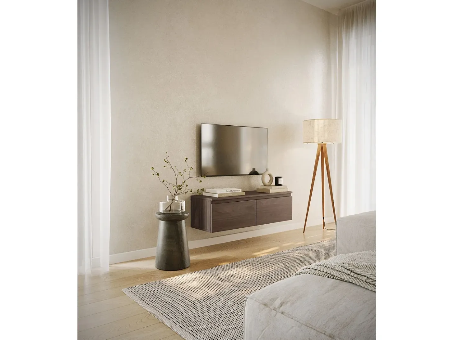Mueble de TV suspendido con 2 puertas -100 cm -nogal de Wisconsin -BEMMI