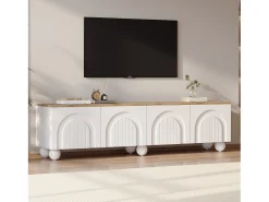 Mueble de TV 180x40x45 cm - 4 puertas - diseño moderno - MDF - Blanco + Natural