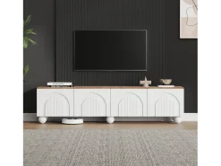 Mueble de TV 180x40x45 cm - 4 puertas - diseño moderno - MDF - Blanco + Natural