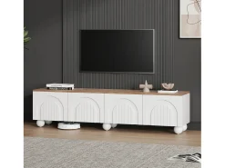 Mueble de TV 180x40x45 cm - 4 puertas - diseño moderno - MDF - Blanco + Natural