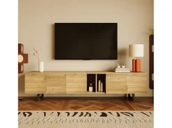 Mueble de TV 191x38x46,5 cm - con 5 puertas - Acabado en madera - MDF + tableros de partículas - Natural