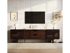 Mueble de TV 180x40x45 cm - con 2 cajones y 2 puertas de persiana - MDF - Color nogal
