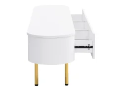 Mueble de TV 174x35x41cm - Mueble bajo con 3 cajones, tiradores y patas doradas, esquinas curvas - en MDF Blanco