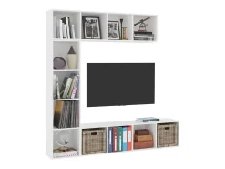 Mueble de TV y librería 3 piezas blanco 180x30x180 cm