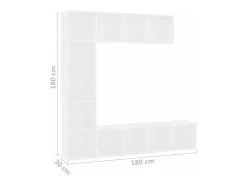 Mueble de TV y librería 3 piezas blanco 180x30x180 cm