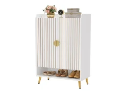 Mueble de zapatos con 2 puertas, 6 pisos, mueble de almacenamiento para zapatos, mueble de entrada para guardar zapatos, 75x 35x 110 cm (blanco)
