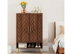Mueble de zapatos con 2 puertas, mueble de almacenamiento de zapatos de 6 niveles, separadores ajustables, para el recibidor, salón, marrón
