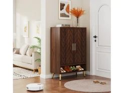 Mueble de zapatos con 2 puertas, mueble de almacenamiento de zapatos de 6 niveles, separadores ajustables, para el recibidor, salón, marrón